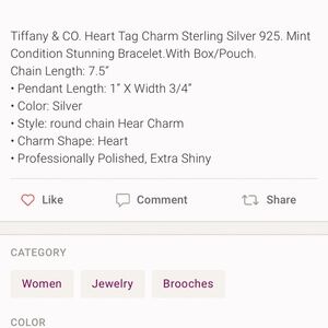 Tiffany & Co Heart Charm Chain Vintage Bracelet w/bag